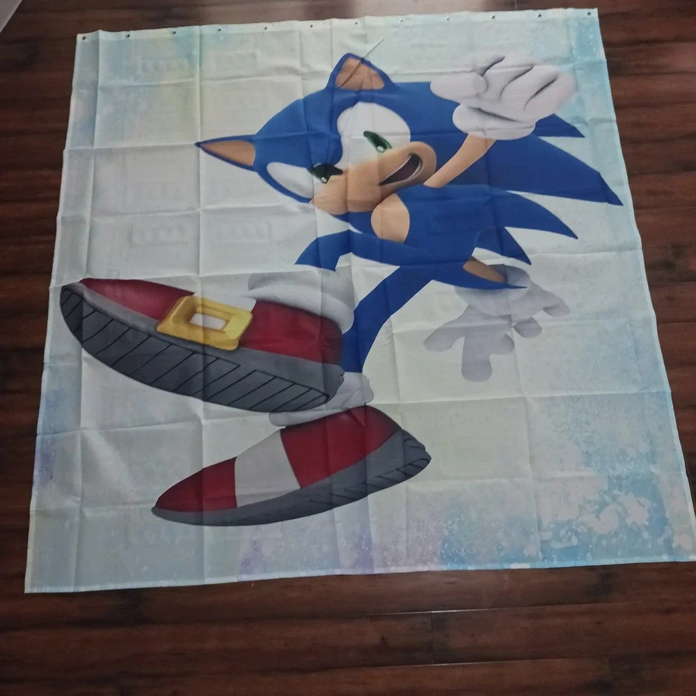 Sonic the Hedgehog Bathroom Set Shower Curtain Rugs Toilet Cover 16pc Blue